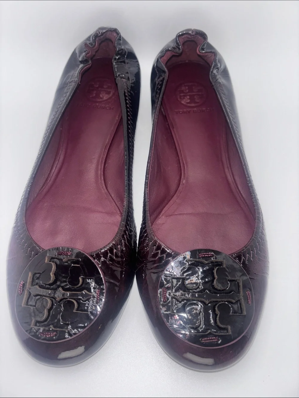 Tory Burch Burgundy Patent Leather Reva-Style Ballet Flats